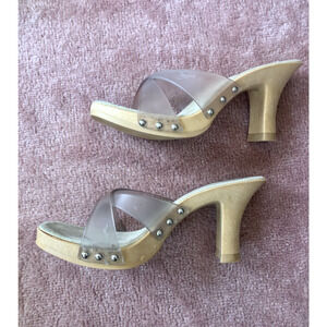 NEW Vintage 70s Candie's Heels Made In Italy Size 9 40 Translucent Criss Cross